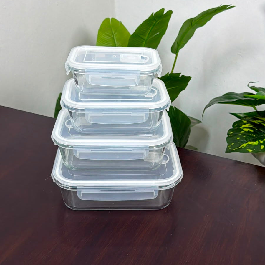 4Pc Borosilicate Glass Food Storage Container Set