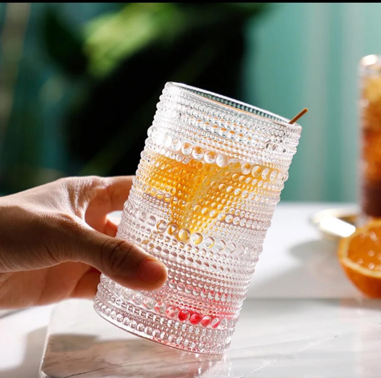 6Pc Clear Embossed Glasses – 400ml