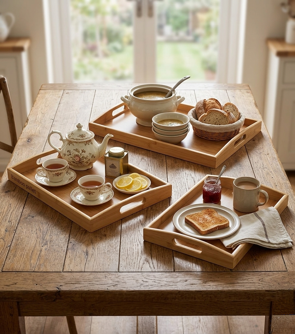 3 In 1 Bamboo Serving Tray Set