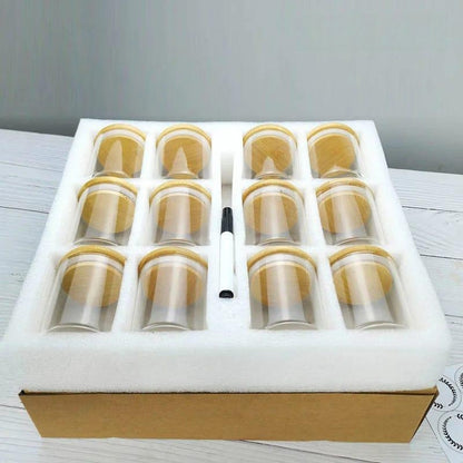 12Pcs Round Glass Spice Jar Set With Bamboo Lids