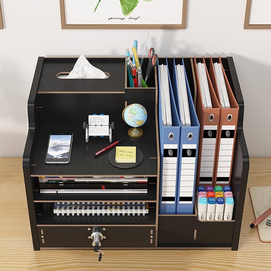 Bamboo Desk Organizer with Drawer and Lock