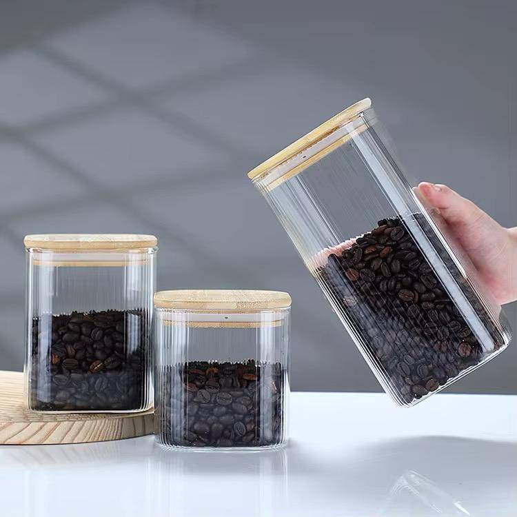 3Pcs Ribbed Glass Storage Jars With Bamboo Lids