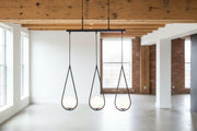 Black and white 3 light pendant lamp with glass shades and E27 holders for modern indoor ceiling lighting