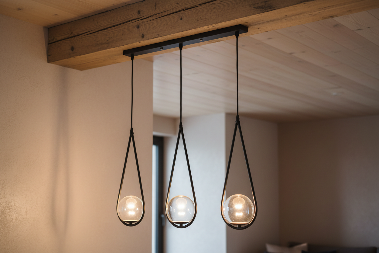 Black 3-Light Pendant Lamp with Teardrop Glass Shades (E27)-PL 1165-03-BK