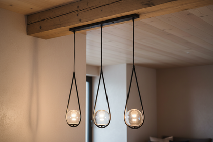 Black 3-Light Pendant Lamp with Teardrop Glass Shades (E27)-PL 1165-03-BK