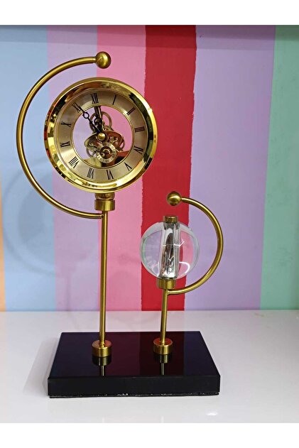 Golden Celestial Stand Clock with Crystal Ball