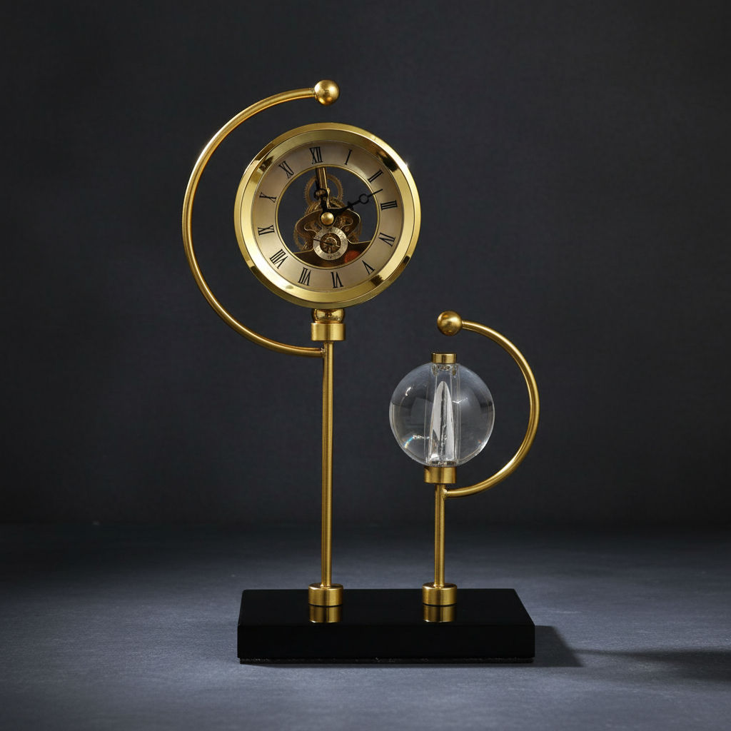 Golden Celestial Stand Clock with Crystal Ball