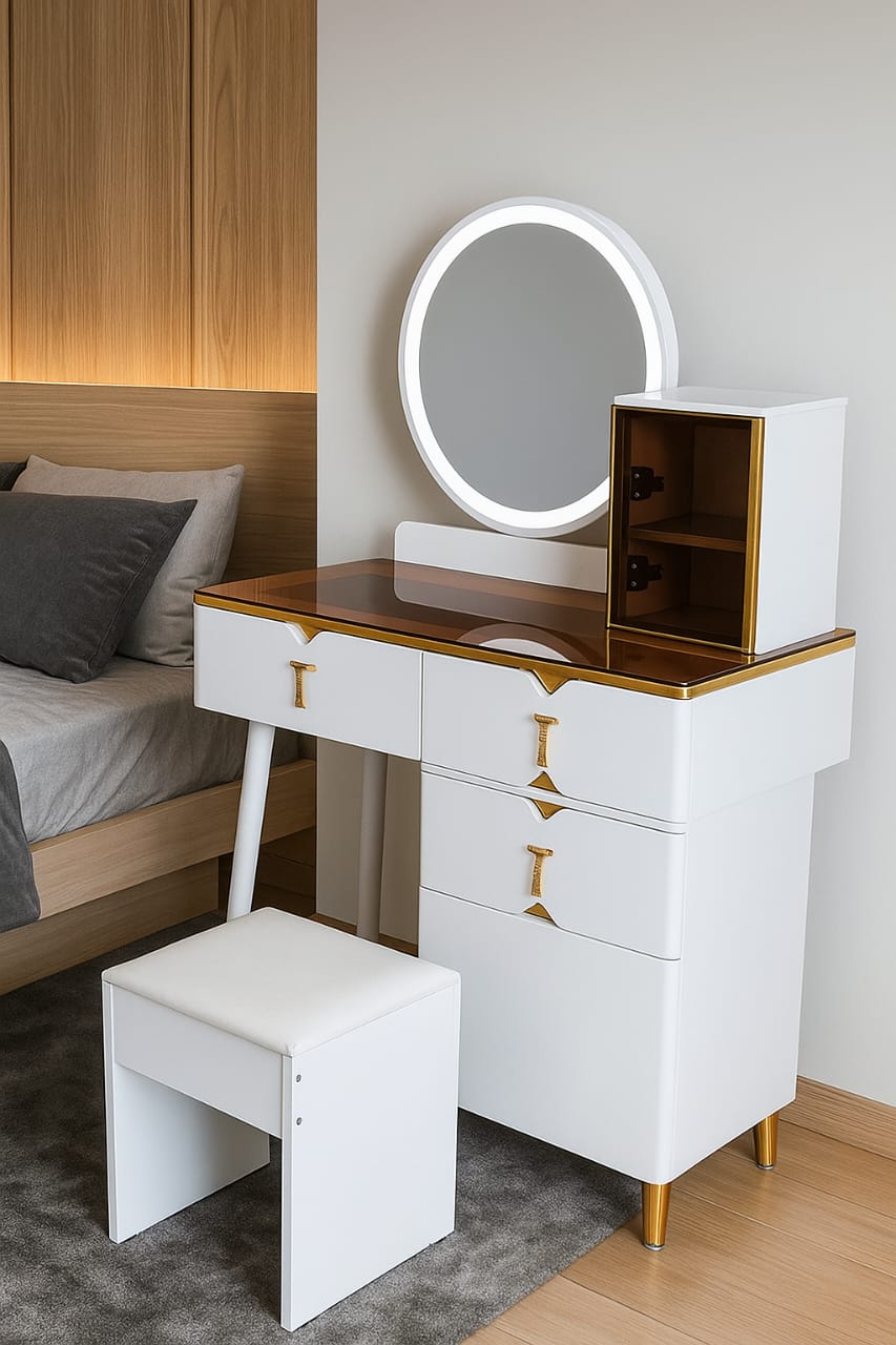 Retractable dressing table with LED light for bedroom use