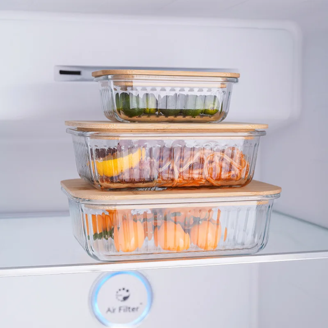 3PcsRibbed Glass Food Storage Containers