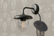 Black vintage style wall light with glass shade, outdoor E27 decorative fixture for garden and patio lighting