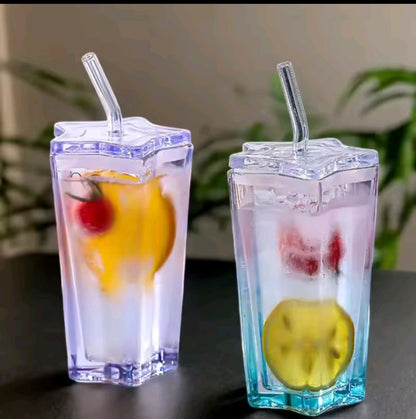 Heavy Duty Pentagonal Glass Tumbler with Straw