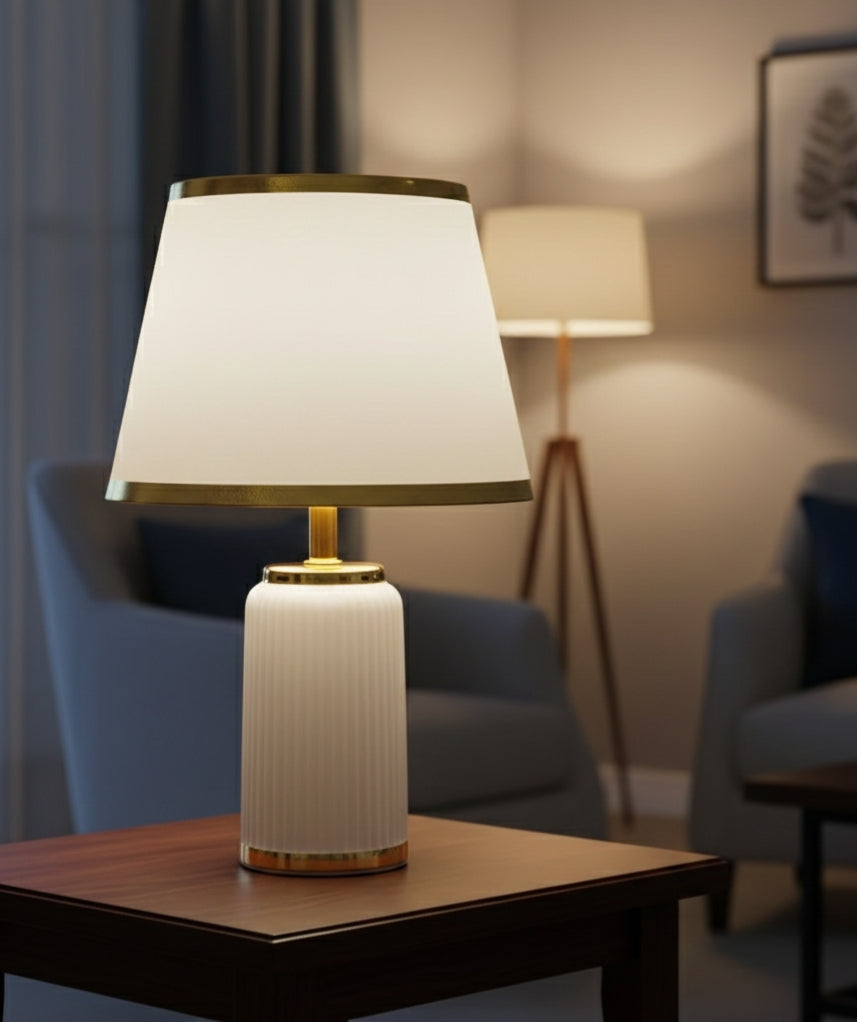 Nordic vintage minimalist table lamp with soft lighting.
