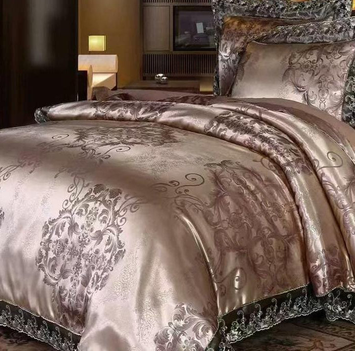 Silk Duvet Cover Set with Lace Design 6 x 7