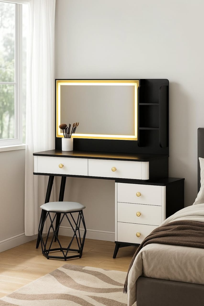 Retractable dressing table with built-in LED light
