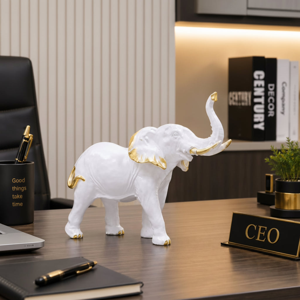 Resin White and Gold Elephant Statue Decorative Figurine