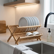 Bamboo dish rack for organizing and drying plates, cups, and kitchen utensils