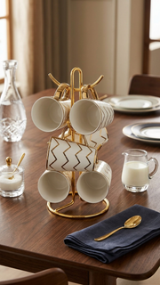 Gold ceramic cups or mugs with elegant finish for hot beverages