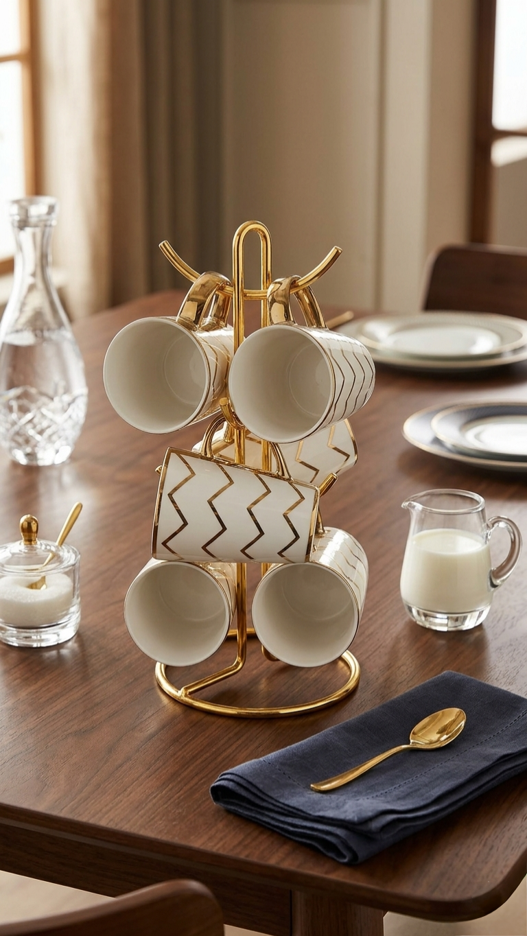 Gold ceramic cups or mugs with elegant finish for hot beverages