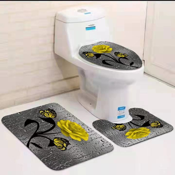 3-Piece toilet mat set including door mat, floor mat, and seat cover