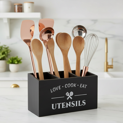 Rustic Wooden Cutlery & Utensils Organizer