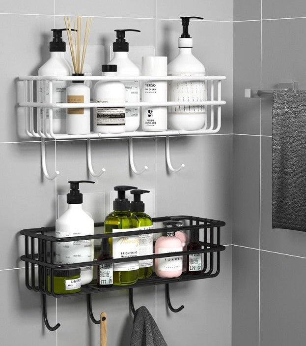 Punch free wall-mounted storage rack organizer black