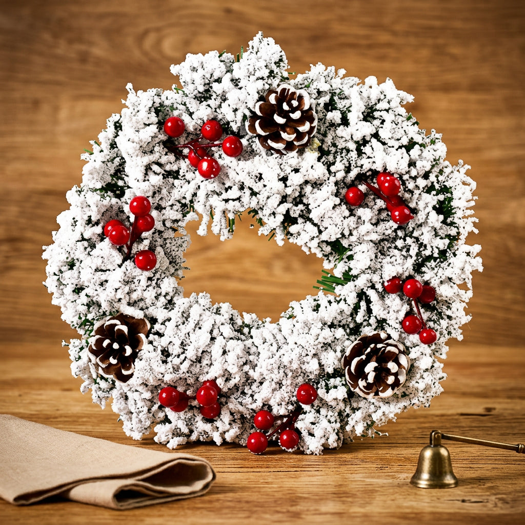 32cm Snow Flocked Christmas Wreath with Pine Cones and Pine Needles available in Nairobi, Kenya