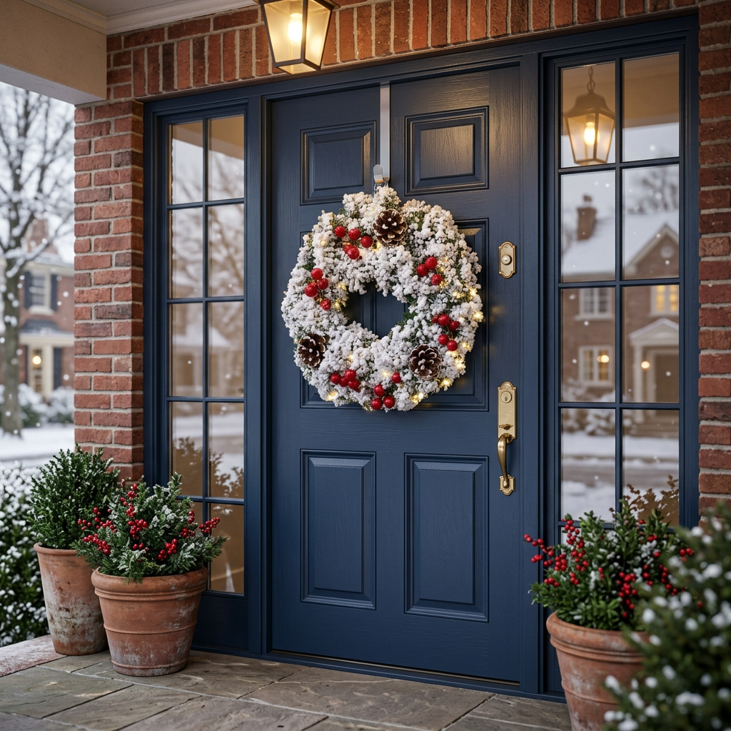 32cm Snow Flocked Christmas Wreath with Pine Cones and Pine Needles