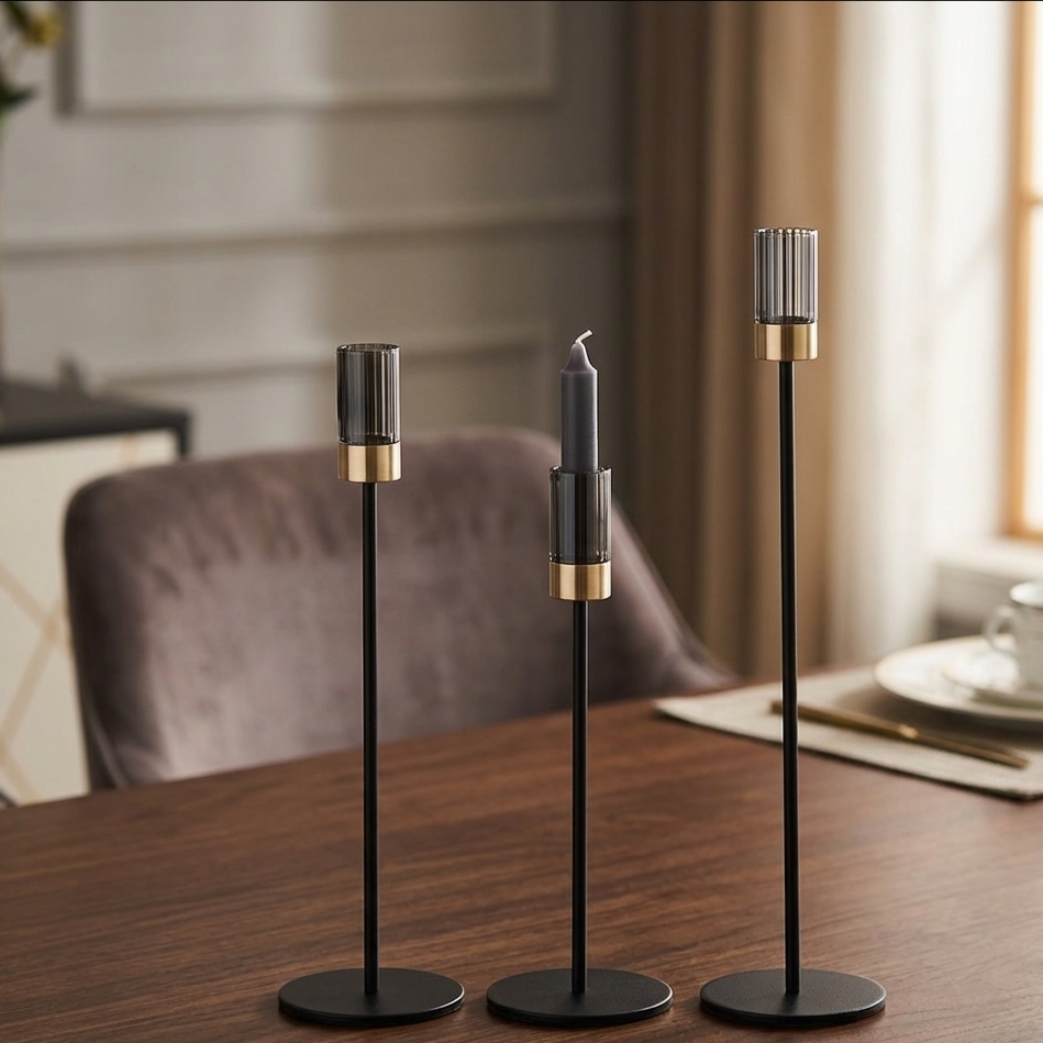 3 In 1 Metallic Candle Holder Set