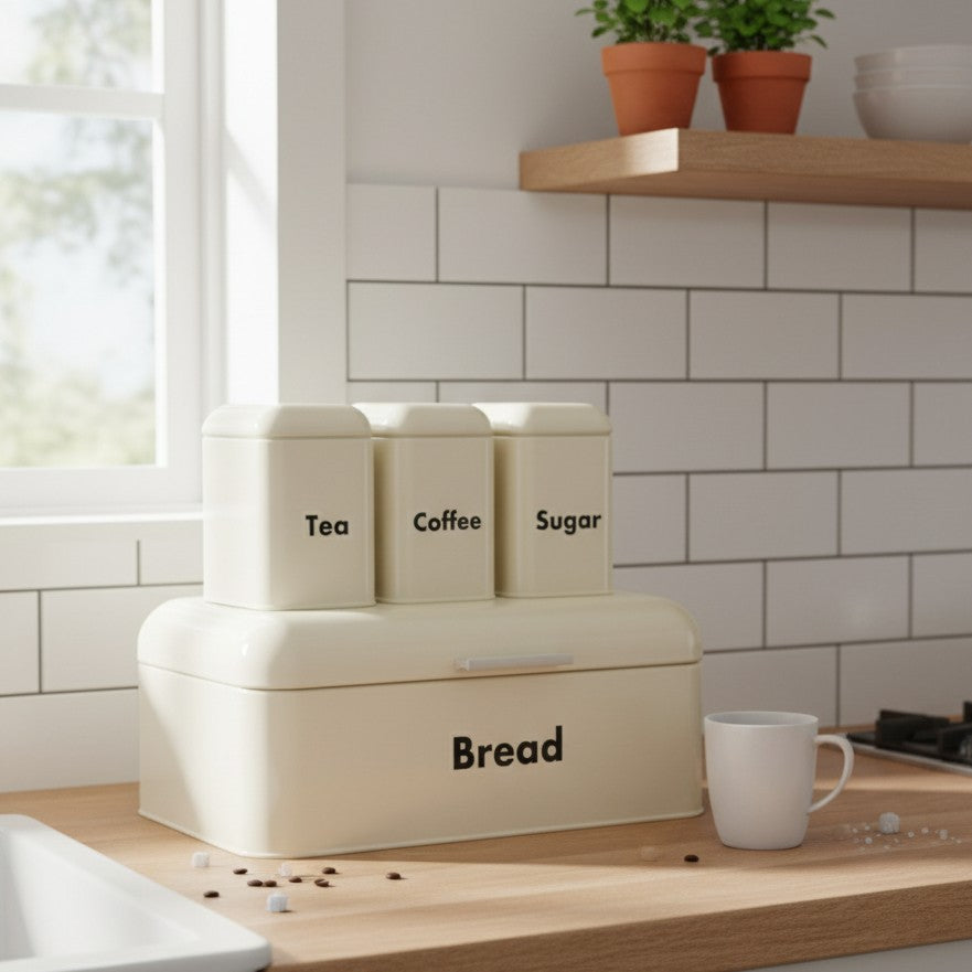 Bread Bin With Three Canister Set