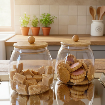 600ml Clear glass jar canister with airtight bamboo lid