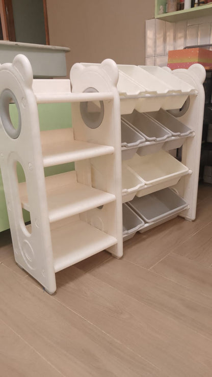 Toddler Storage Shelves With Angled Open Bins