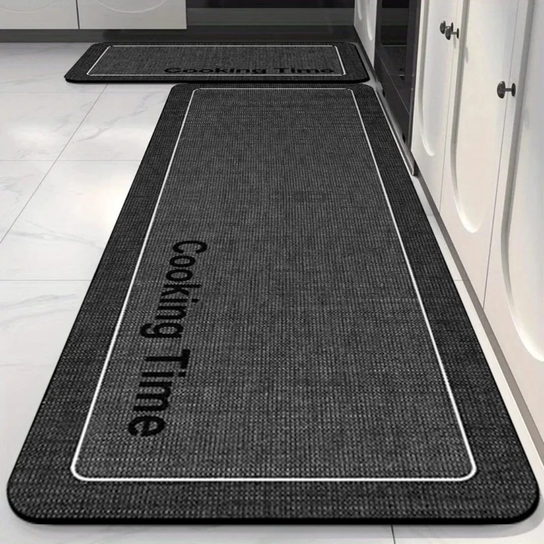 Two piece kitchen floor mat set with anti slip rubber backing in large and small sizes for kitchen and hallway use.