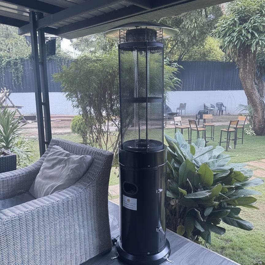 Cylindrical Patio Gas Heater with Quartz Flame Tube – 9500W JN-C-XX-INBK