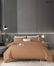 6-piece pure cotton striped duvet cover set with fitted bedsheet and 4 pillowcases, soft and stylish bedding.