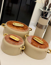 Insulated food warmer casserole set with large capacity bowls