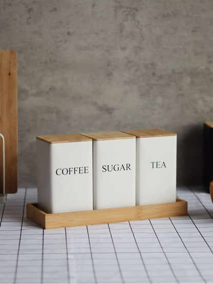 Metal Coffee Jar Set With Bamboo Lid