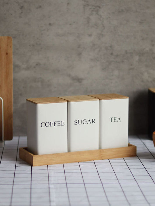 Metal Coffee Jar Set With Bamboo Lid