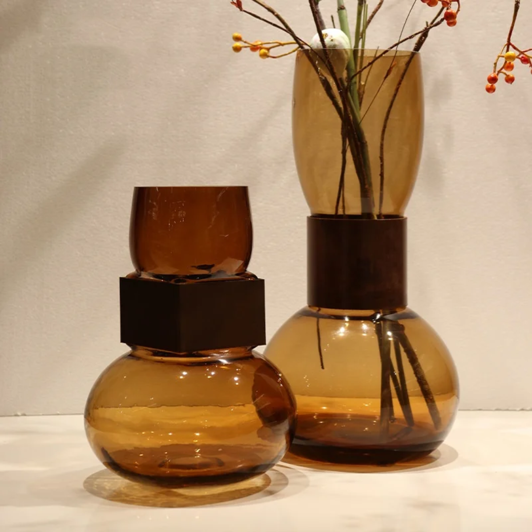 Glass Vase With Wooden Ring