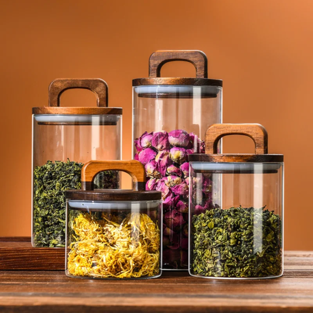 Glass Storage Jars With Wooden Lids
