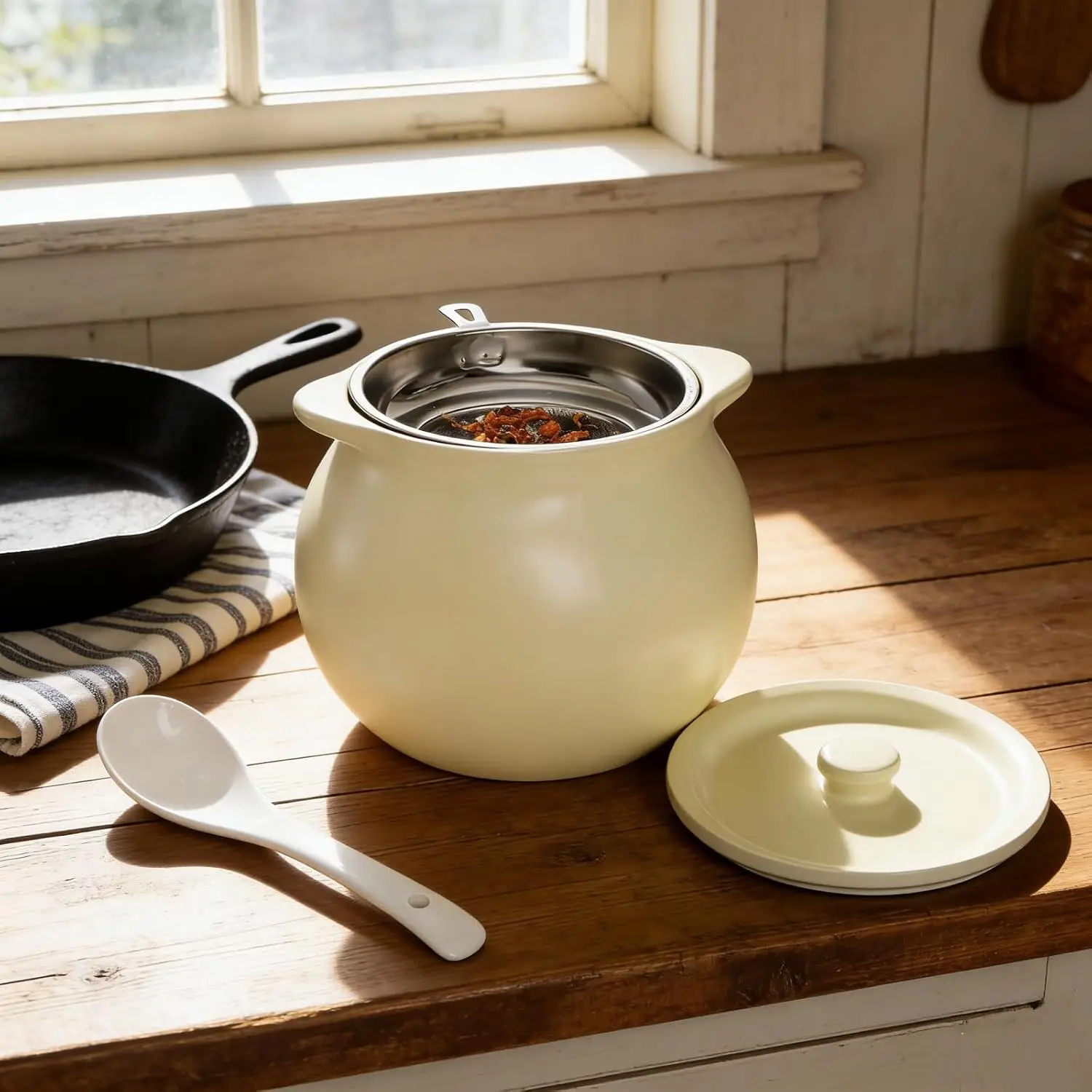 1400ml Ceramic Oil Storage Jar with Scoop