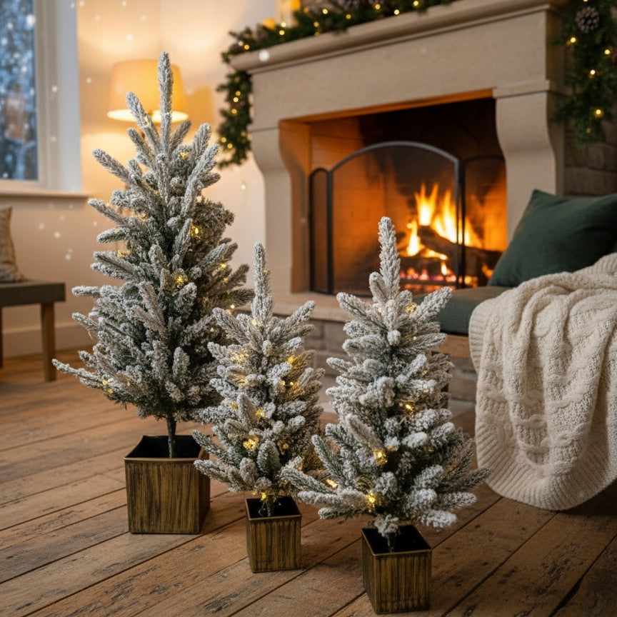 3pcs Pre-Lit Mini Christmas Trees