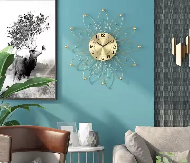Luxury metal wall décor clock with a unique shape for living room style and timekeeping.