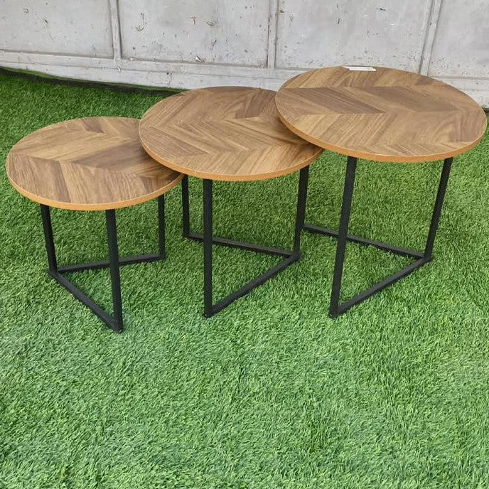 3in1 Round Walnut Nesting Tables with Black Stands