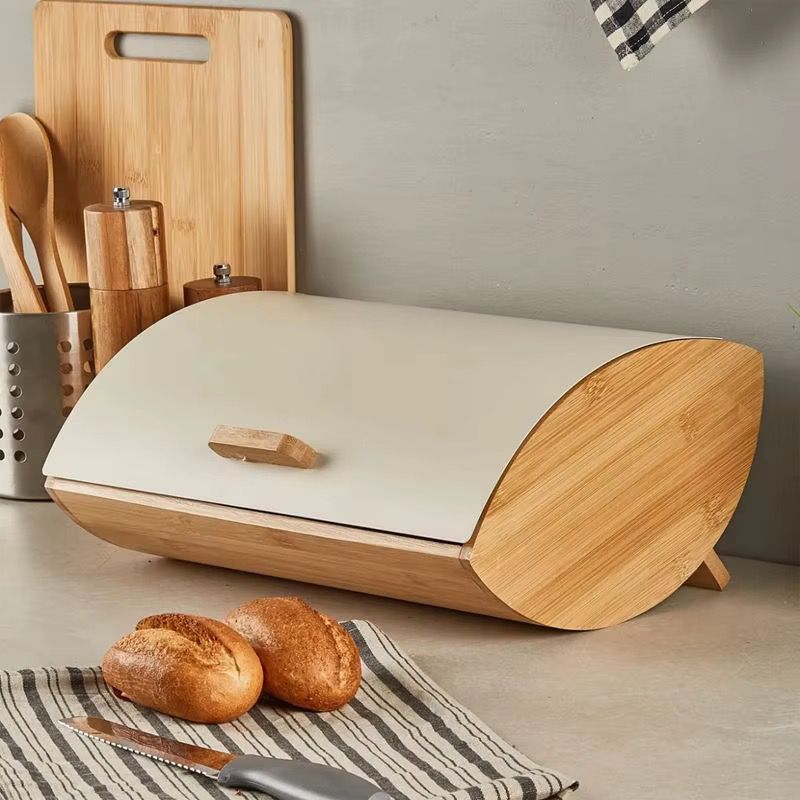 Bamboo Bread Bin with Metallic Cover – Kitchen Bread Storage Container