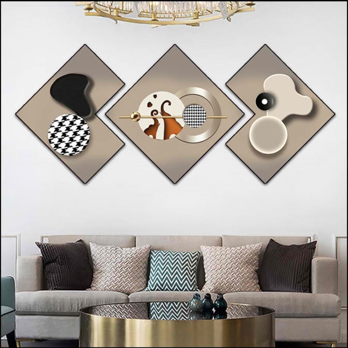 3Pc 3D Abstract Art Crystal Porcelain Painting
