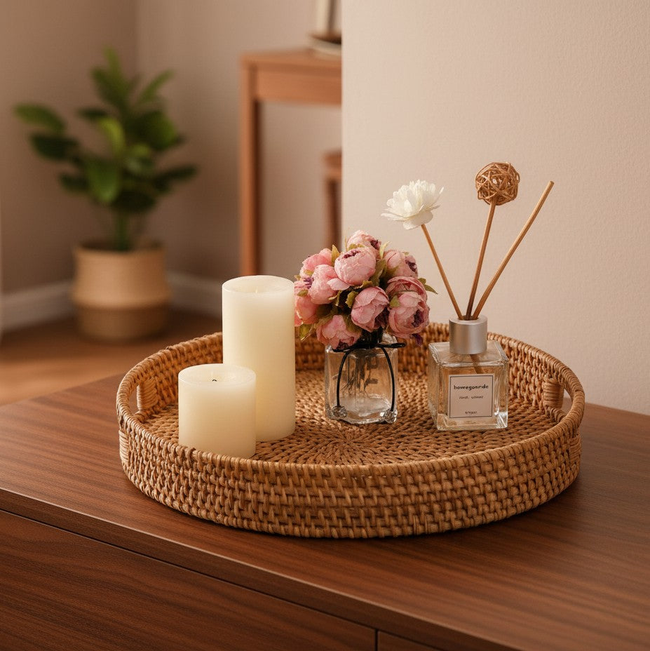 Round Rattan Serving And Decor Tray