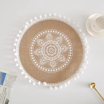 6Pcs Boho Woven Round Placemats with Tassels