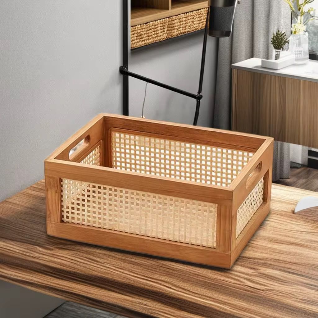 Bamboo crate storage box for organizing household items