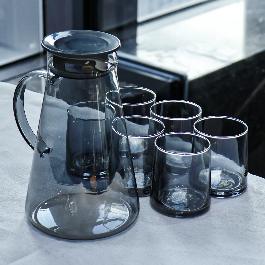 7 Piece Smoked Glass Water Set