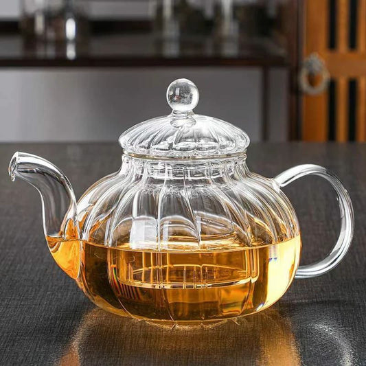 Striped Borosilicate Glass Tea/Coffee Pot